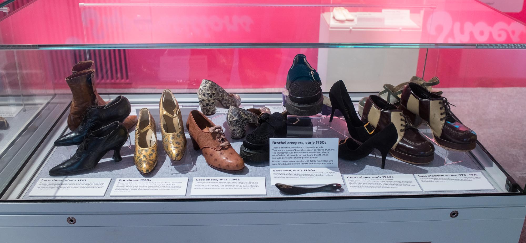 A selection on 20th Century shoes on display